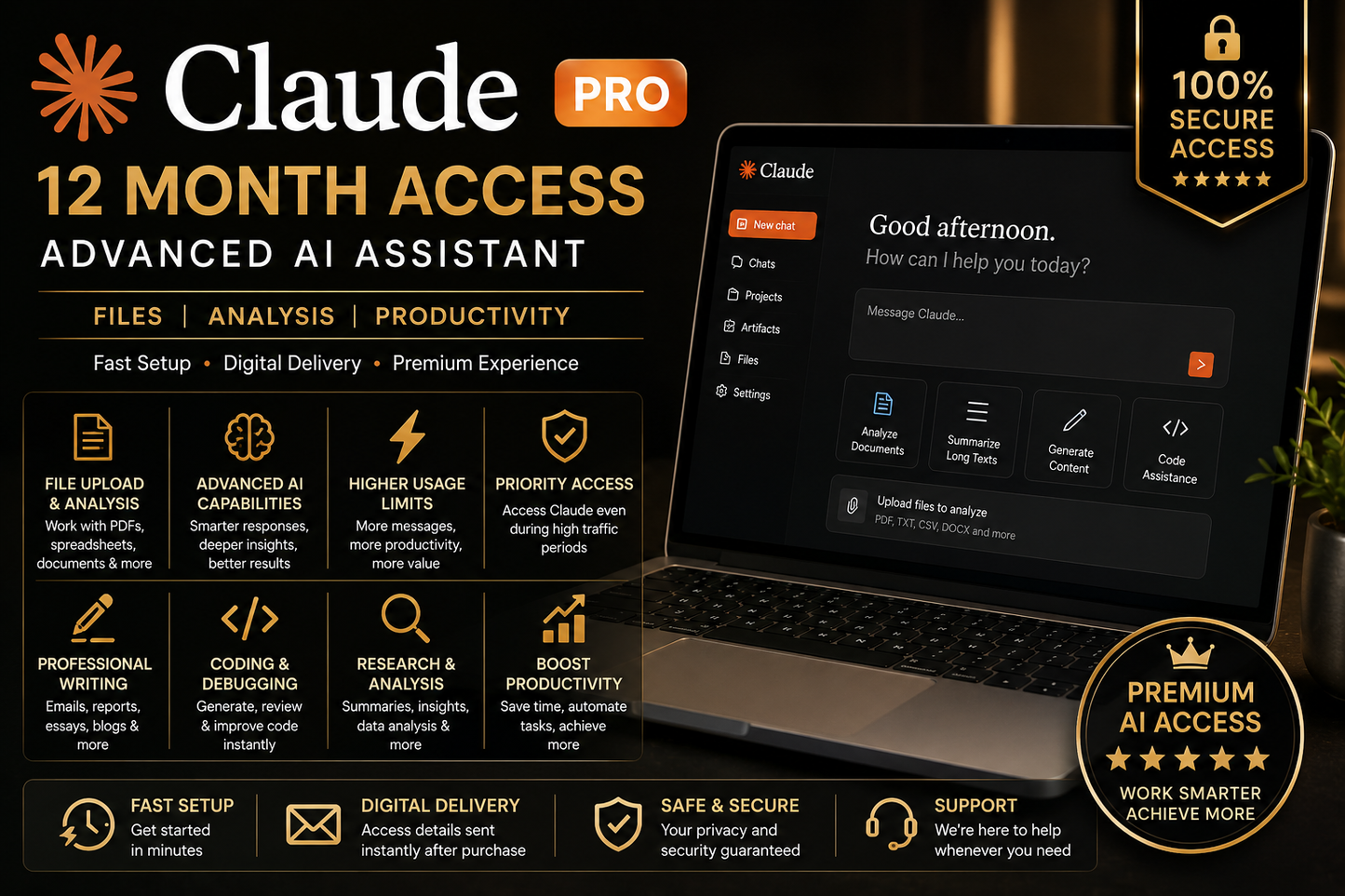 Claude Pro 12 Month Access. Requires Renewal At Same Price Monthly