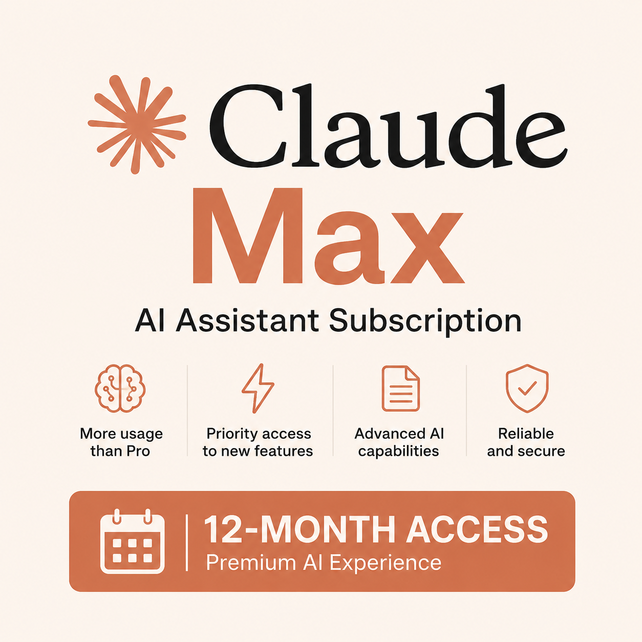 Claude Max 12 Month Access. Requires Renewal At Same Price Monthly