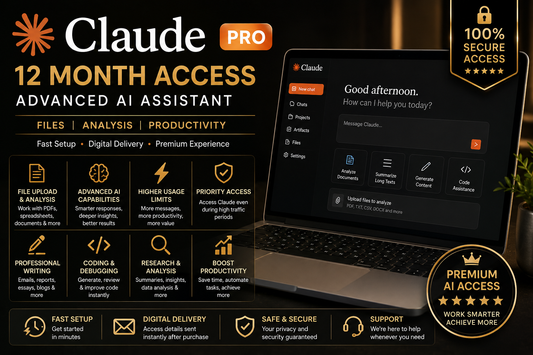 Claude Pro 12 Month Access. Requires Renewal At Same Price Monthly