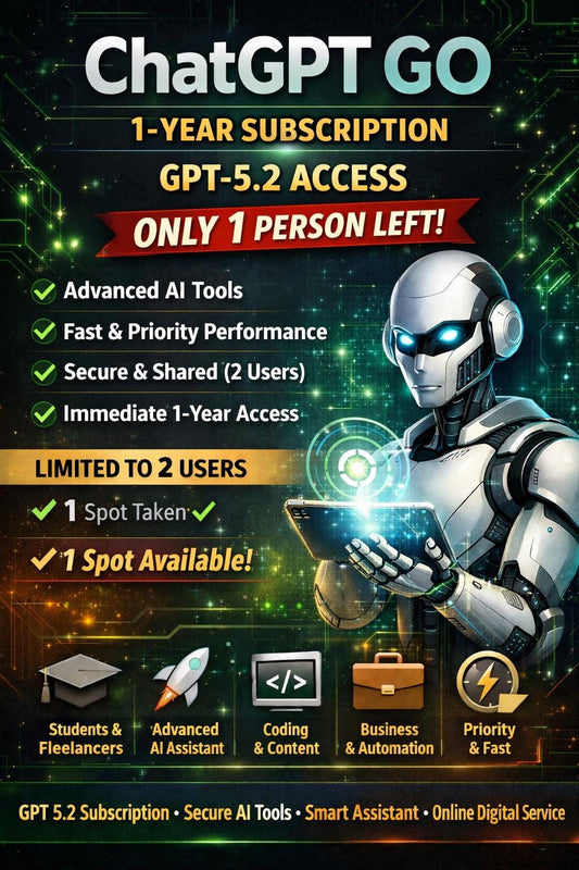ChatGPT GO 1-Year Access | GPT-5.2 AI | Limited Shared Account | Fast, Secure & Priority Performance | Only 1 slot left
