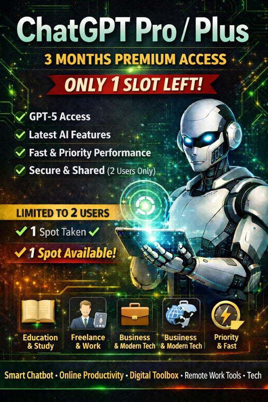 ChatGPT Pro / Plus – 3 Months Premium Access | Fast, Secure & Reliable | Shared Account (2 Users Only) | 100% Guaranteed | Only 1 slot left
